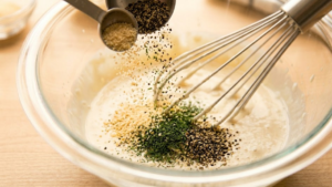 Mazzio’s Ranch Recipe 19 Adding onion powder, dill, and pepper to ranch