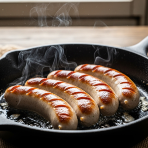 Brat Recipe (Beer Brats) – Juicy, Flavorful & Easy to Make 14 Bratwurst sausages browning in a skillet with butter