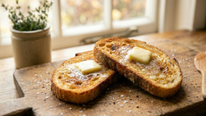 Golden toasted bread with butter for English breakfast