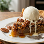 Goode and Co pecan pie thumbnail with ice cream topping and golden crust close-up
