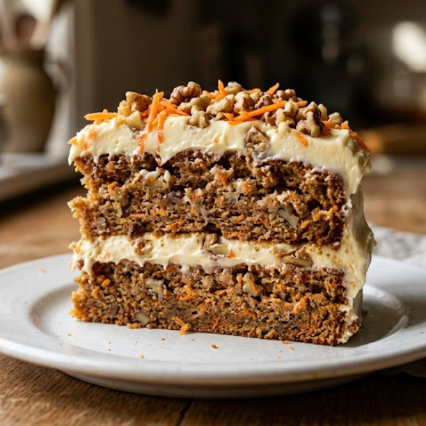 Box Carrot Cake Recipe 13 Moist box carrot cake slice with cream cheese frosting and walnuts