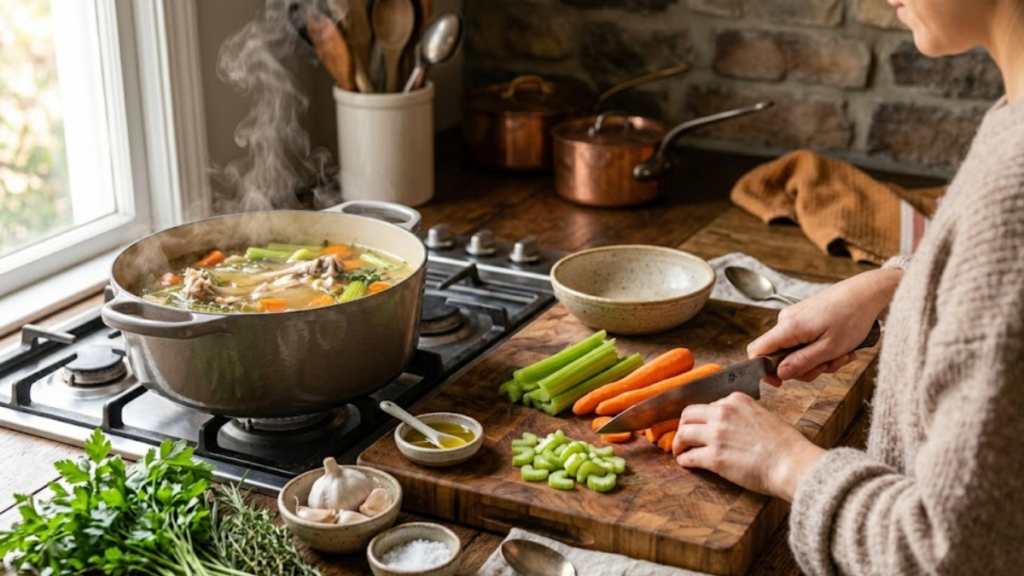 Preparing autoimmune bone broth soup at home