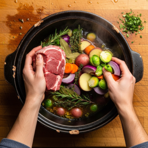 Possum Recipe: A Complete Guide to Cooking Tender, Flavorful Wild Game 19 Adding ingredients into pot for possum stew