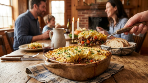 HelloFresh Shepherd's Pie Recipe 21 Finished HelloFresh Shepherd's Pie Recipe served with golden mashed potato topping.