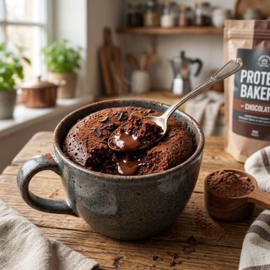 15 Protein Dessert Recipes: Healthy High-Protein Treats That Taste Amazing 12 Chocolate protein mug cake with rich molten center.